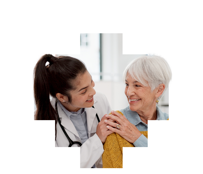 doctor supporting elderly patient - contact us
